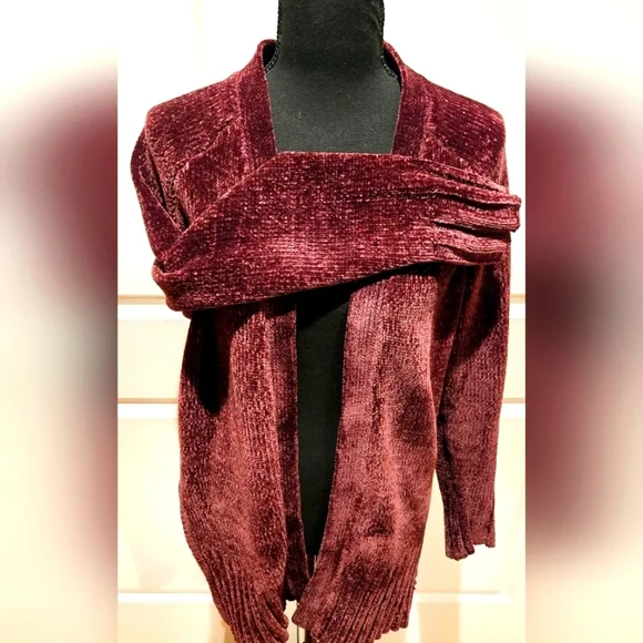 LOFT Cardigan Soft Chenille Sz Small Cranberry Color - Picture 3 of 9